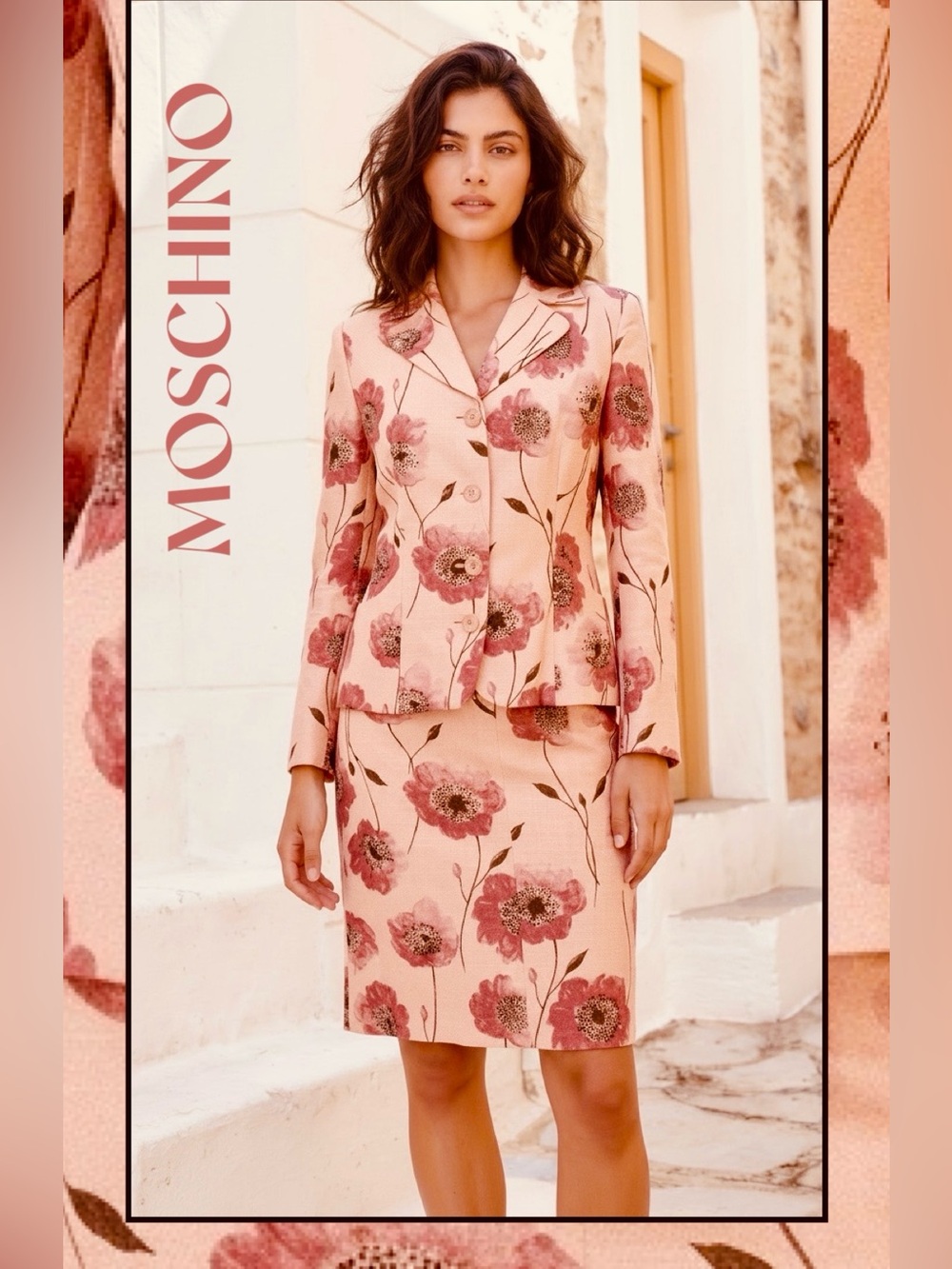 NWT MOSCHINO Cheap And Chic 2pc Jacket Skirt Suit Peach Pink Floral 44/10